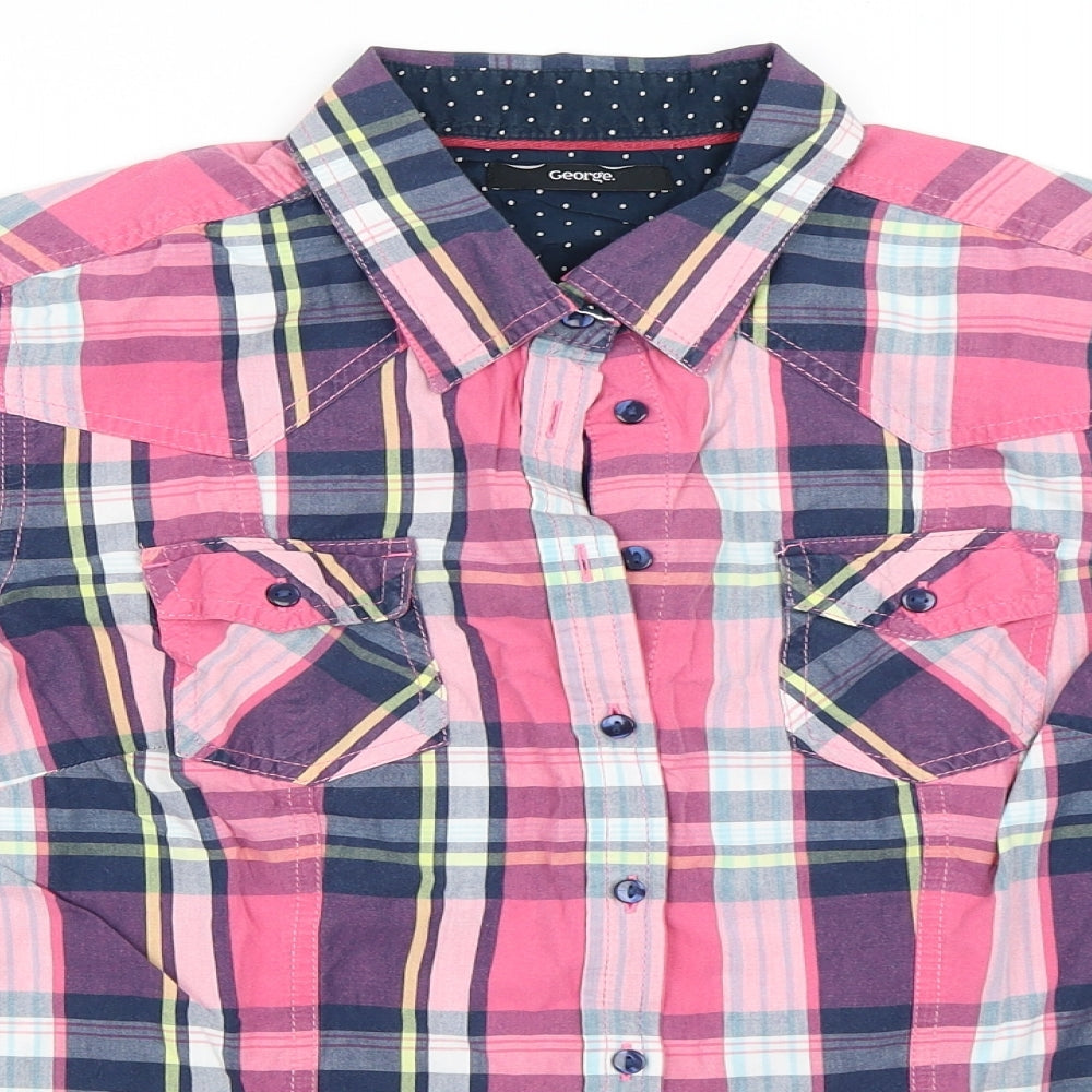 George Womens Pink Check  Basic Button-Up Size 10