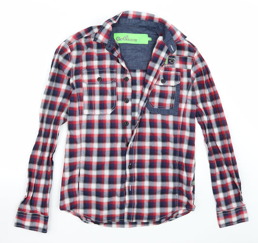 Front view of Gio-Goi women’s red basic button-up, size M
