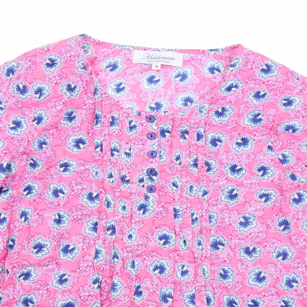 Heslemere Womens Pink Floral  Basic T-Shirt Size 16