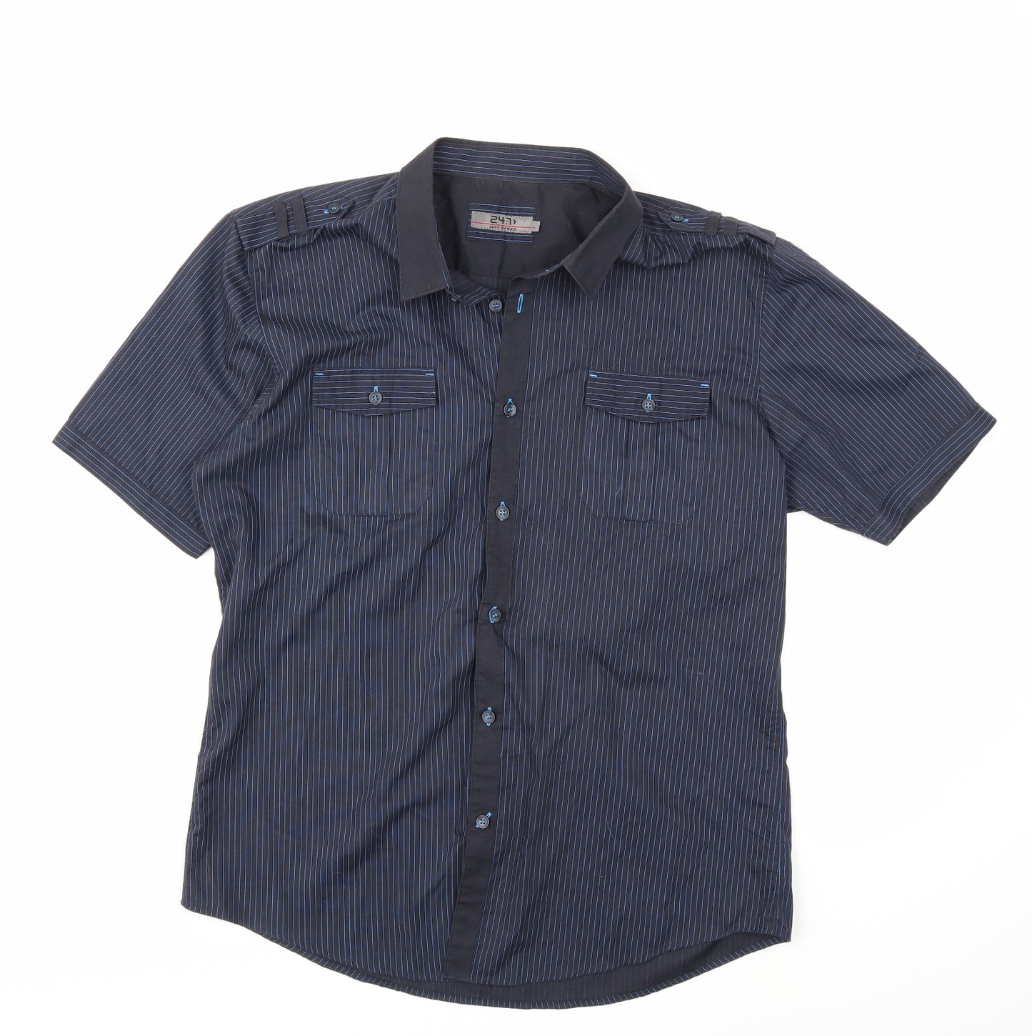 Jeff Banks Mens Blue Striped   Button-Up Size L
