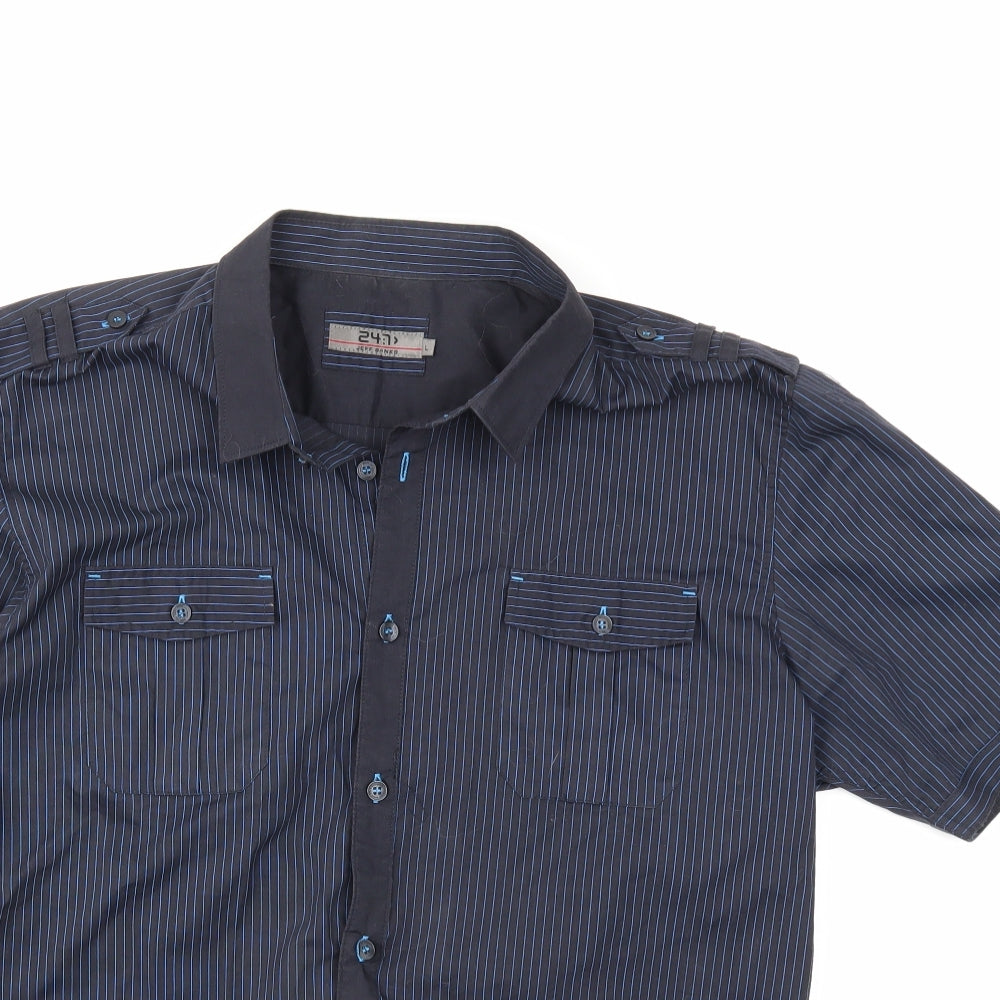 Jeff Banks Mens Blue Striped   Button-Up Size L