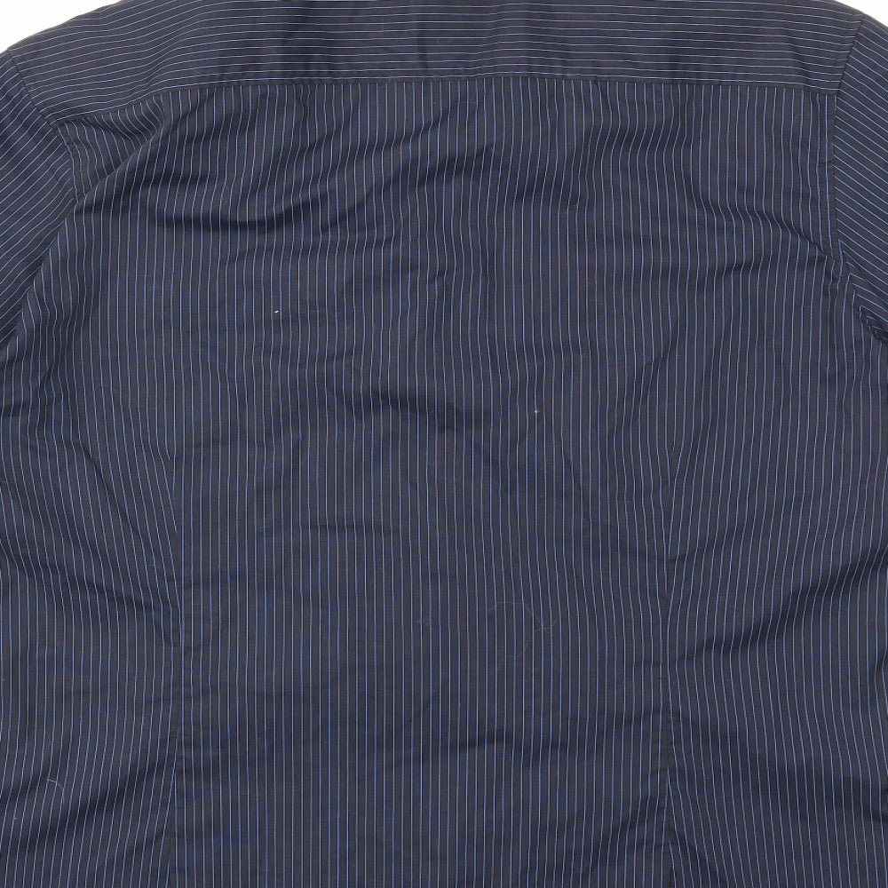 Jeff Banks Mens Blue Striped   Button-Up Size L
