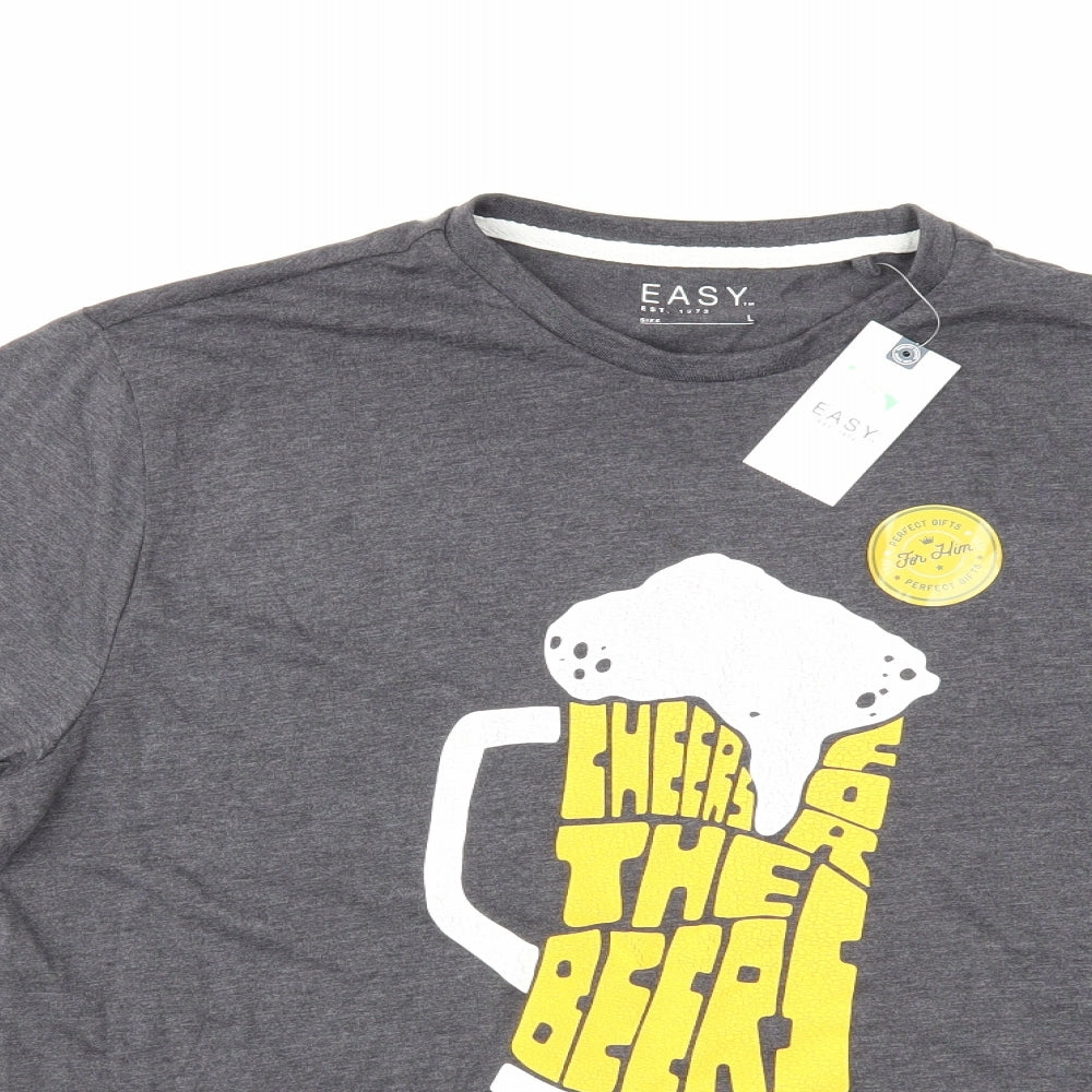 Easy Mens Grey    T-Shirt Size L