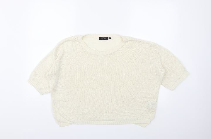 New Look Womens White  Knit Pullover Jumper Size 12
