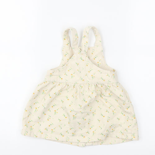 Zara Girls Beige Floral Denim Pinafore/Dungaree Dress  Size 9-10 Years