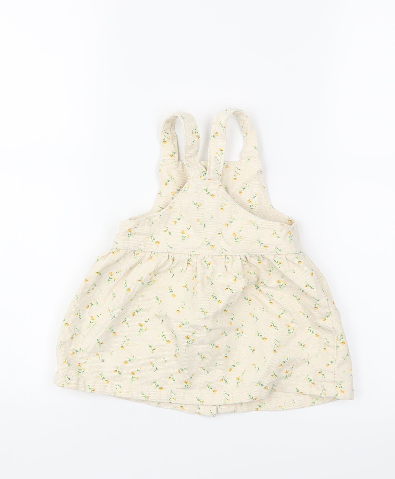 Zara Girls Beige Floral Denim Pinafore/Dungaree Dress  Size 9-10 Years