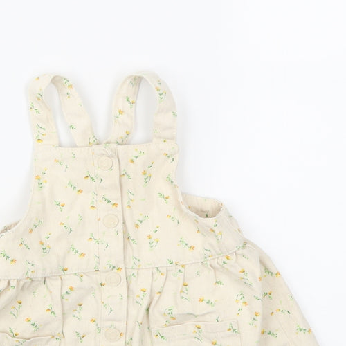 Zara Girls Beige Floral Denim Pinafore/Dungaree Dress  Size 9-10 Years