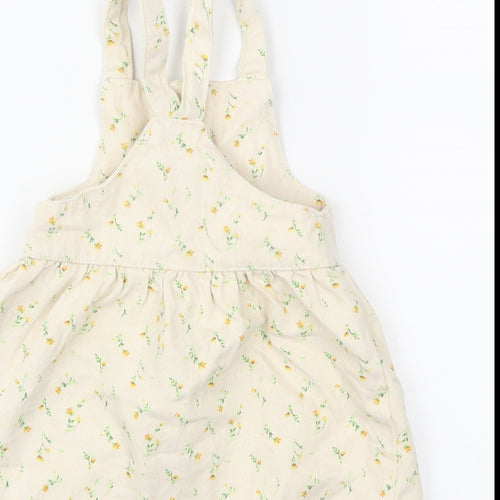 Zara Girls Beige Floral Denim Pinafore/Dungaree Dress  Size 9-10 Years