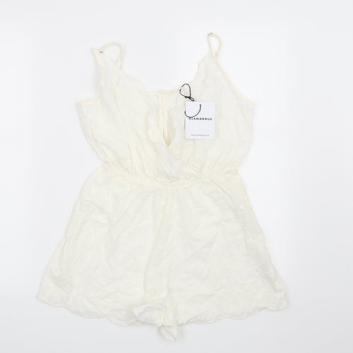 Glamorous Womens White Floral  Playsuit One-Piece Size XS