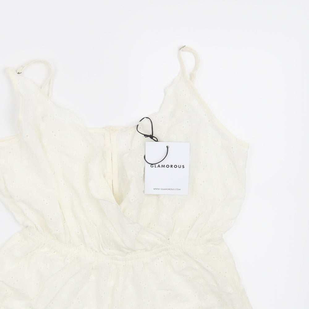 Glamorous Womens White Floral  Playsuit One-Piece Size XS