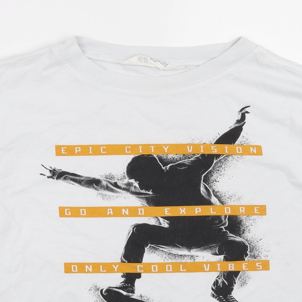 H&M Boys White   Basic T-Shirt Size 9-10 Years  - Skate Days ahead