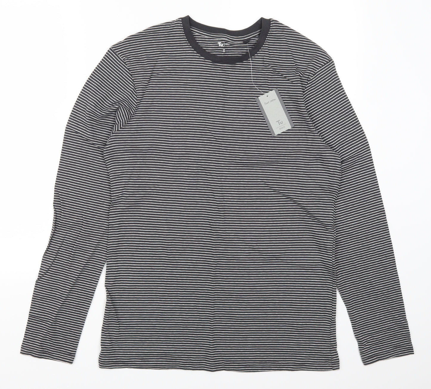 TU Mens Grey Striped   T-Shirt Size S
