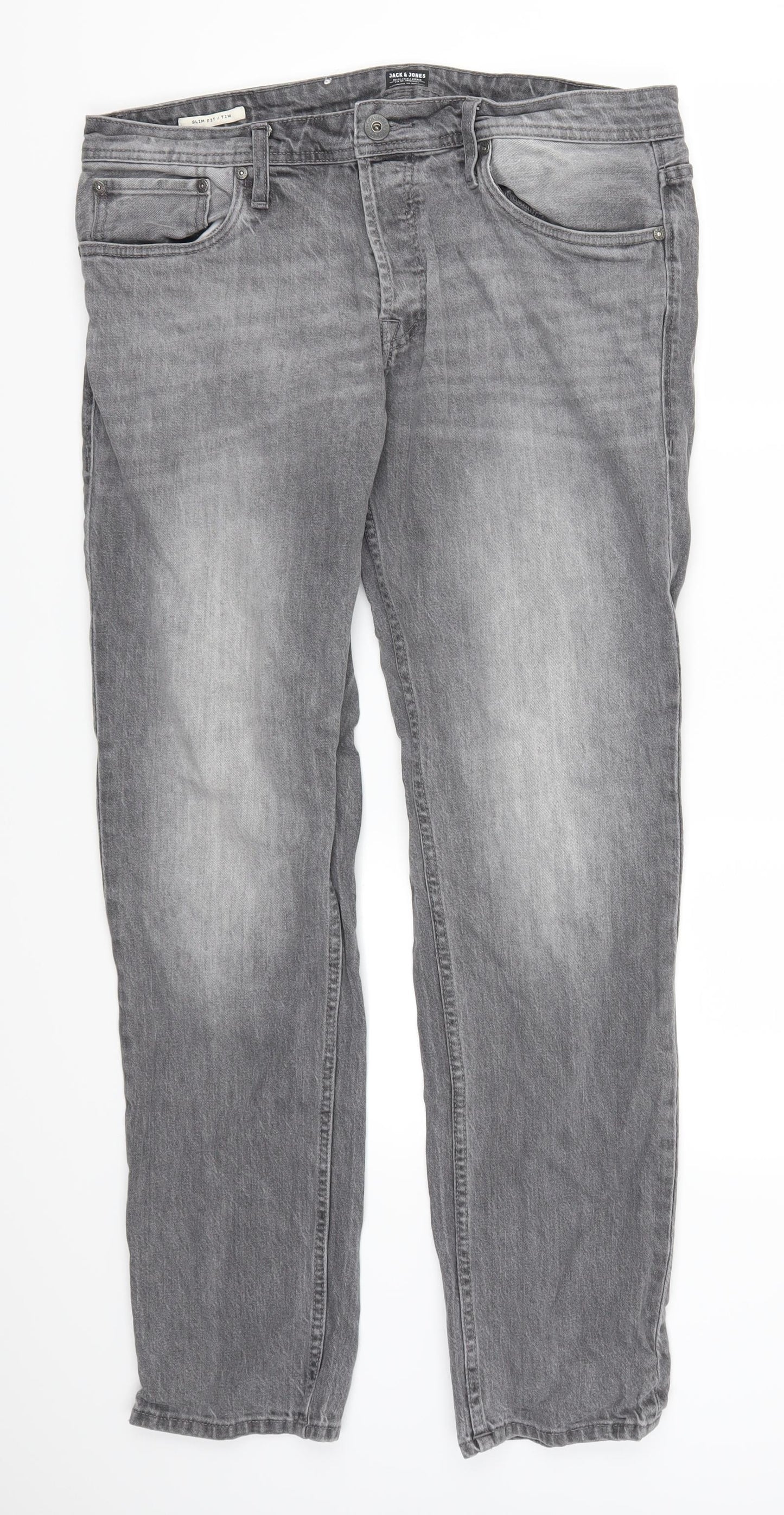 JACK & JONES Mens Grey  Denim Straight Jeans Size 36 L31 in