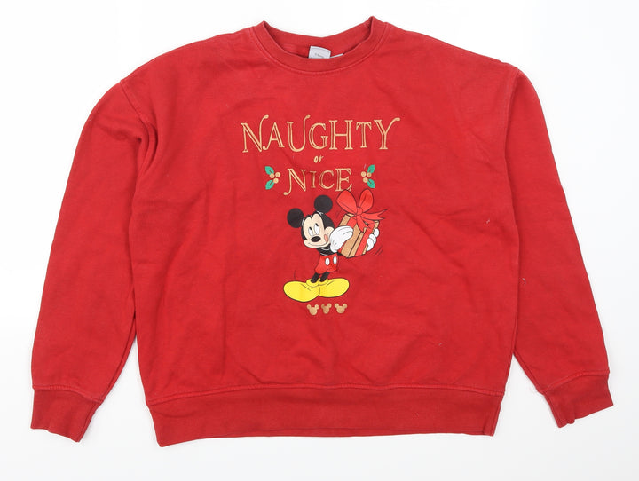 Primark Womens Red Pullover Sweatshirt Size 10 - Naughty or Nice Mickey Mouse