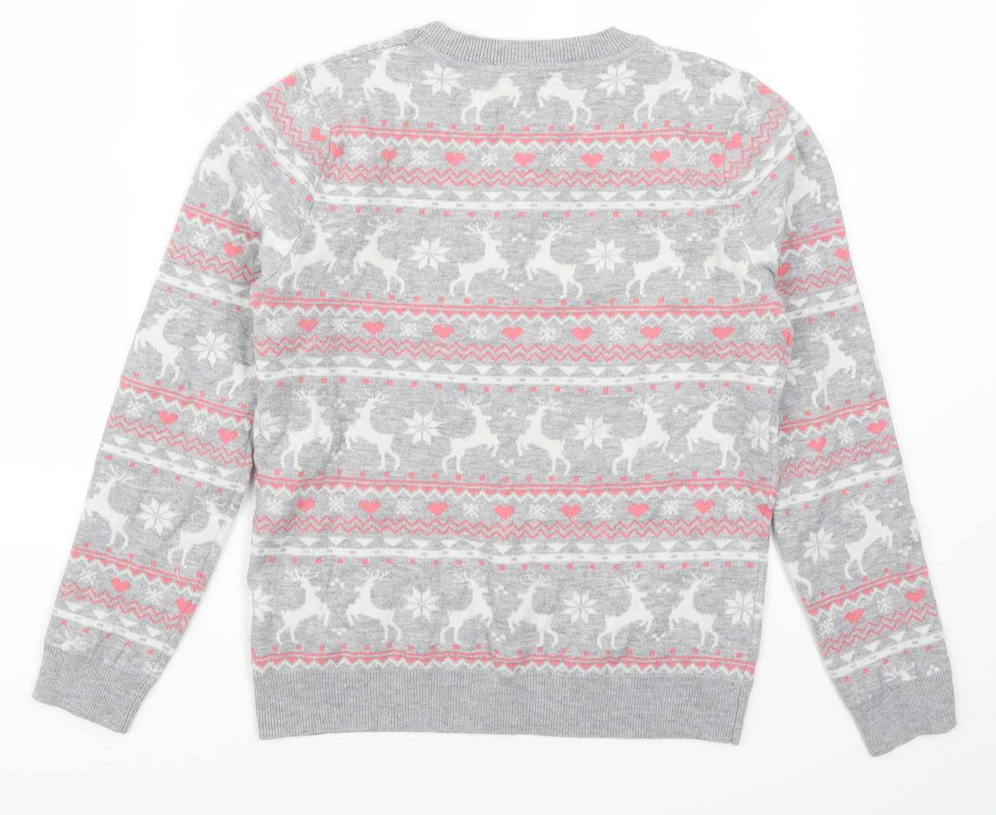 Primark Womens Grey Fair Isle  Henley Jumper Size 10  - Christmas Prints