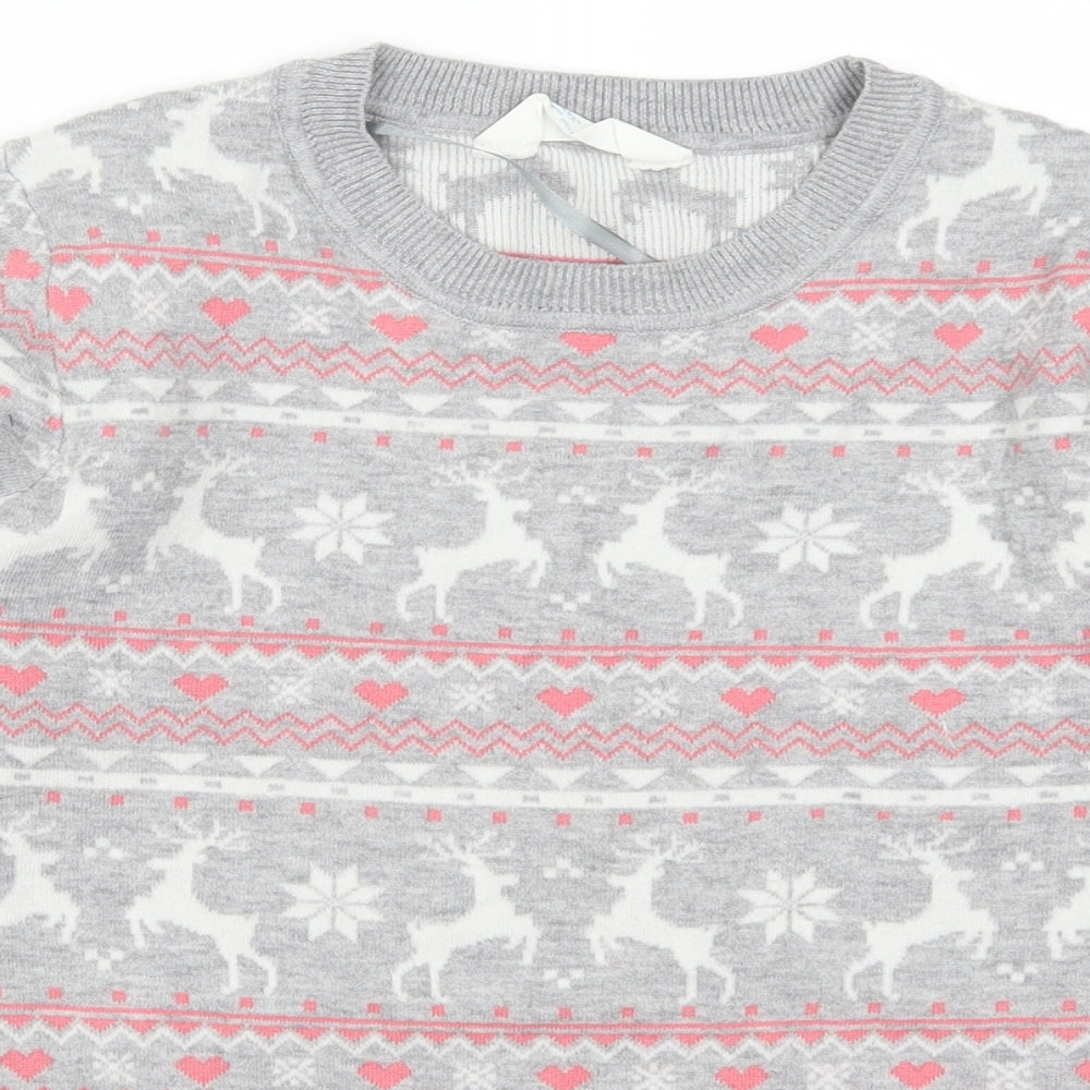 Primark Womens Grey Fair Isle  Henley Jumper Size 10  - Christmas Prints