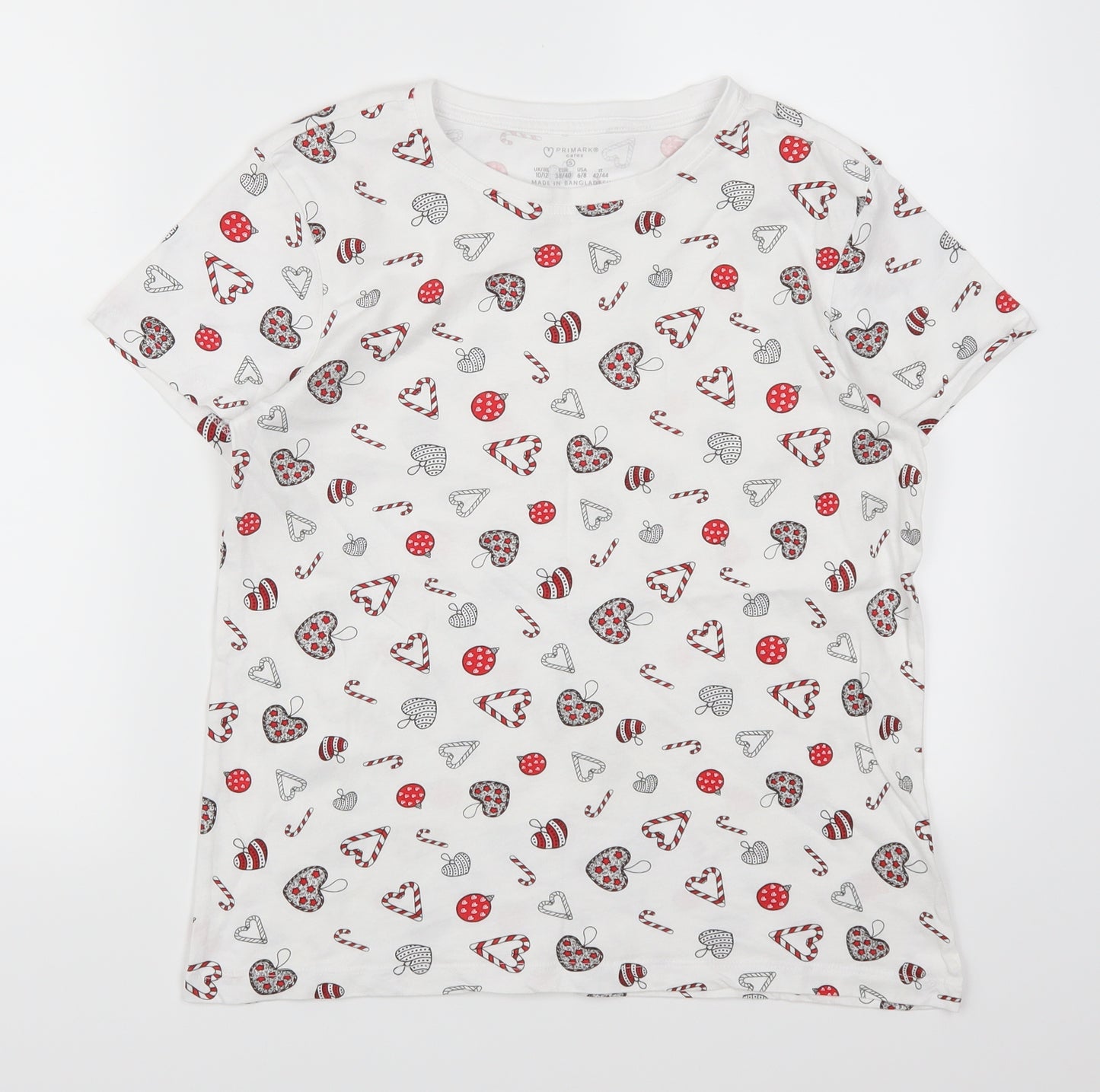 Primark Womens White Geometric  Basic T-Shirt Size 10  - Candy Canes