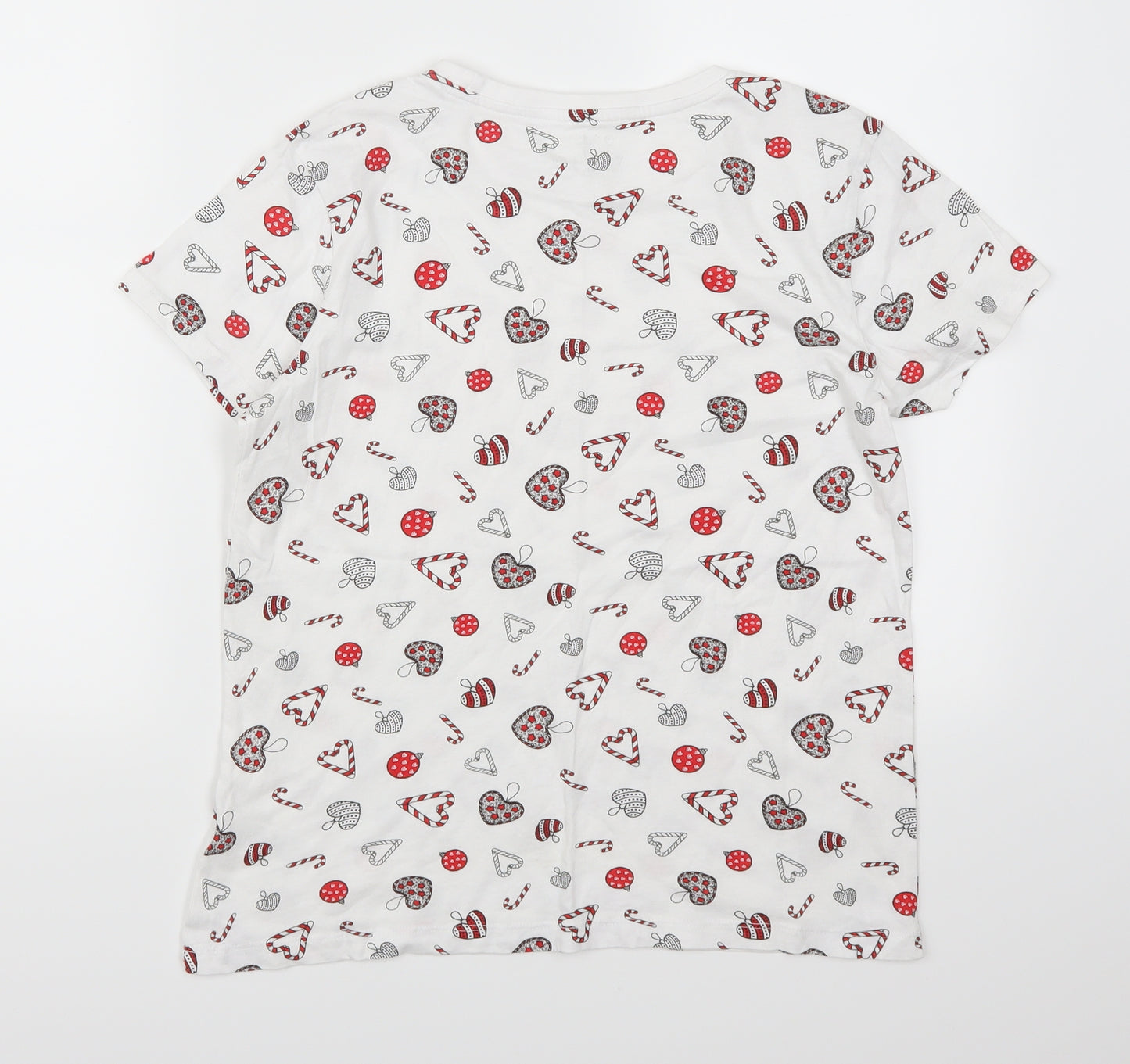Primark Womens White Geometric  Basic T-Shirt Size 10  - Candy Canes