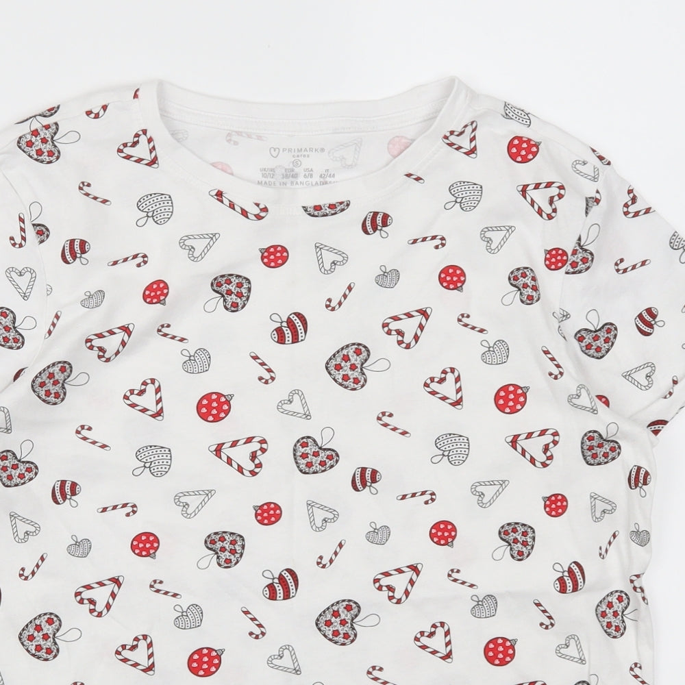 Primark Womens White Geometric  Basic T-Shirt Size 10  - Candy Canes