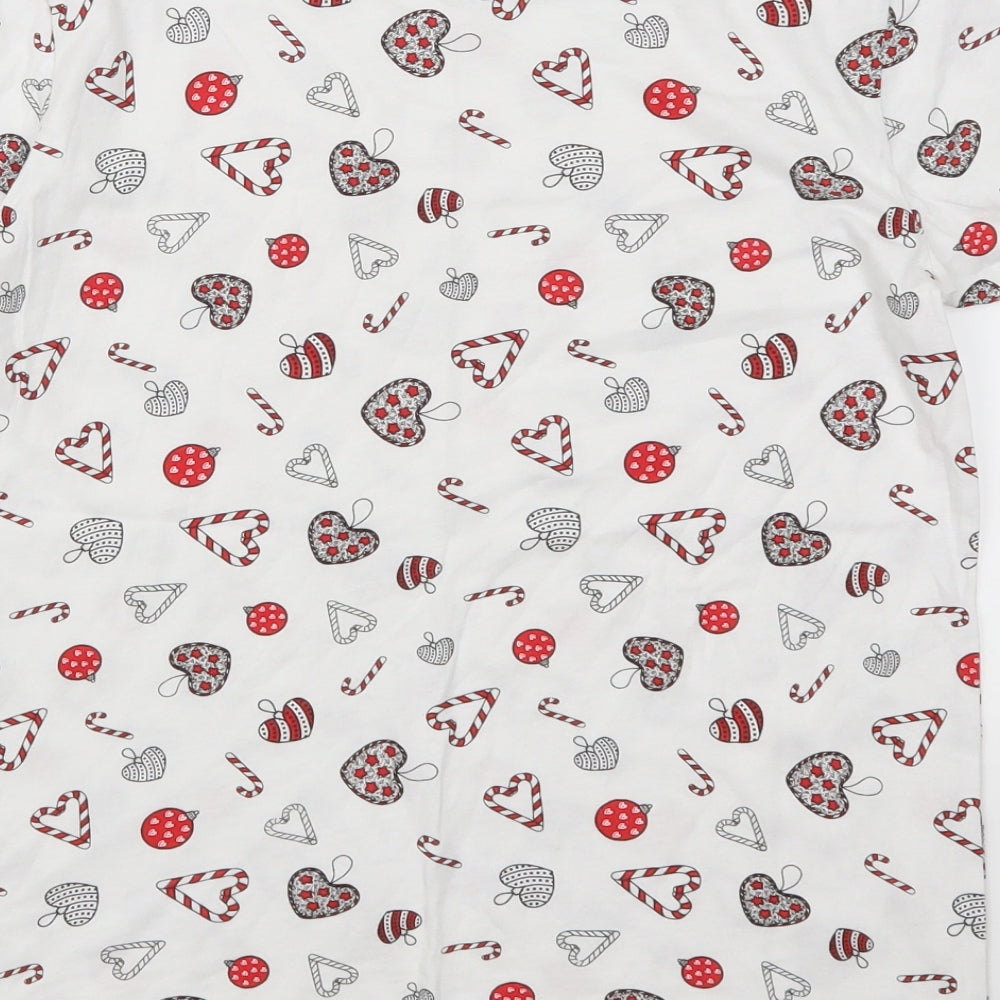 Primark Womens White Geometric  Basic T-Shirt Size 10  - Candy Canes