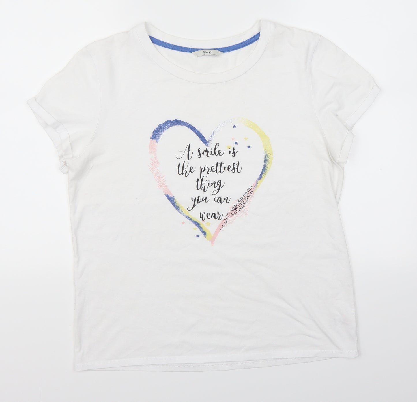 George Womens White   Basic T-Shirt Size 16  - A Smile Is The Prettiest Thing You Can Wear