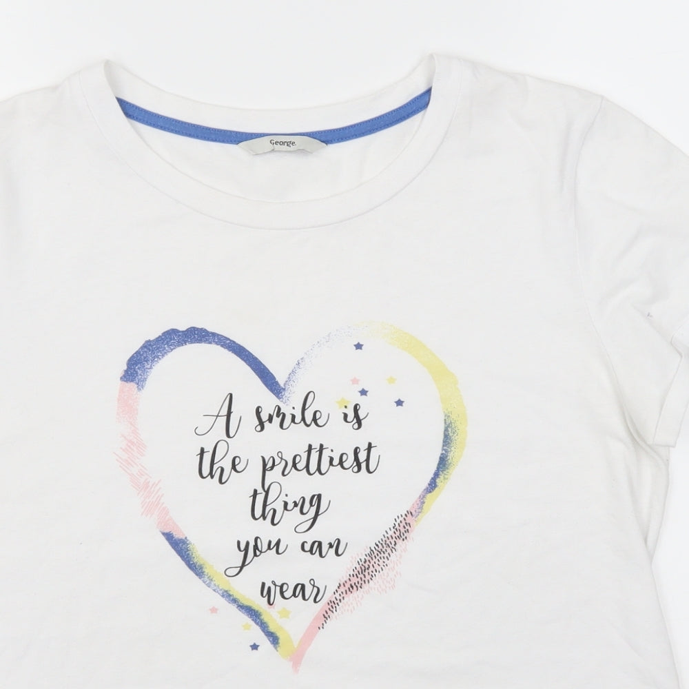 George Womens White   Basic T-Shirt Size 16  - A Smile Is The Prettiest Thing You Can Wear
