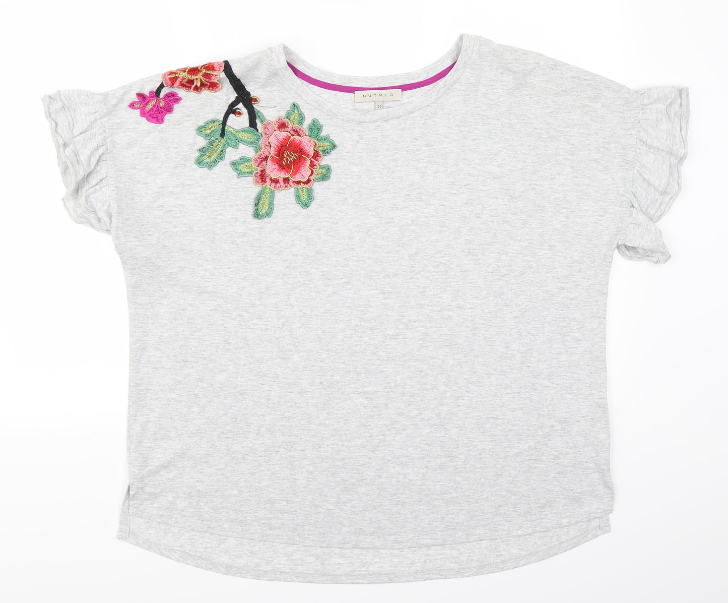 Nutmeg Womens Grey Floral  Basic T-Shirt Size 22