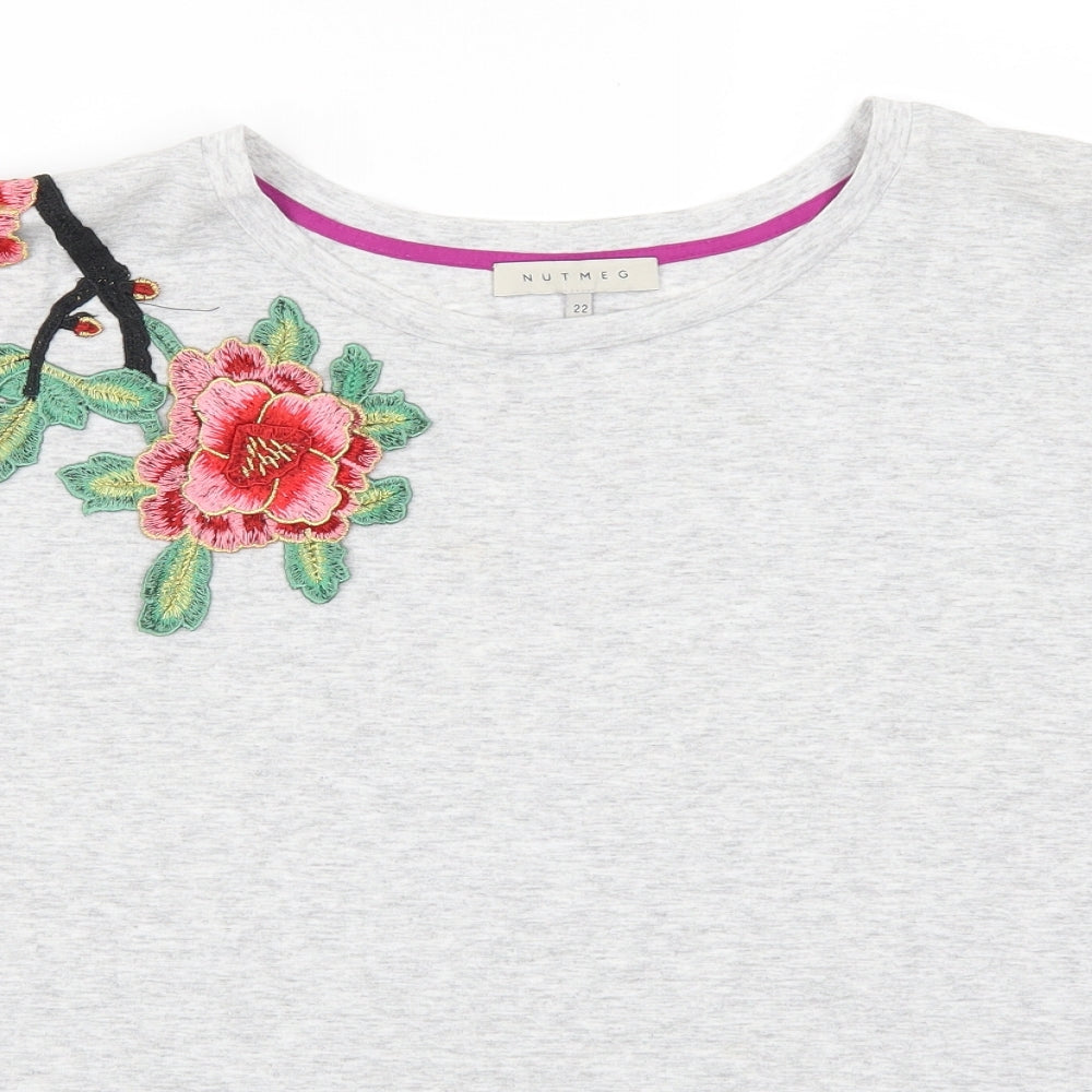Nutmeg Womens Grey Floral  Basic T-Shirt Size 22