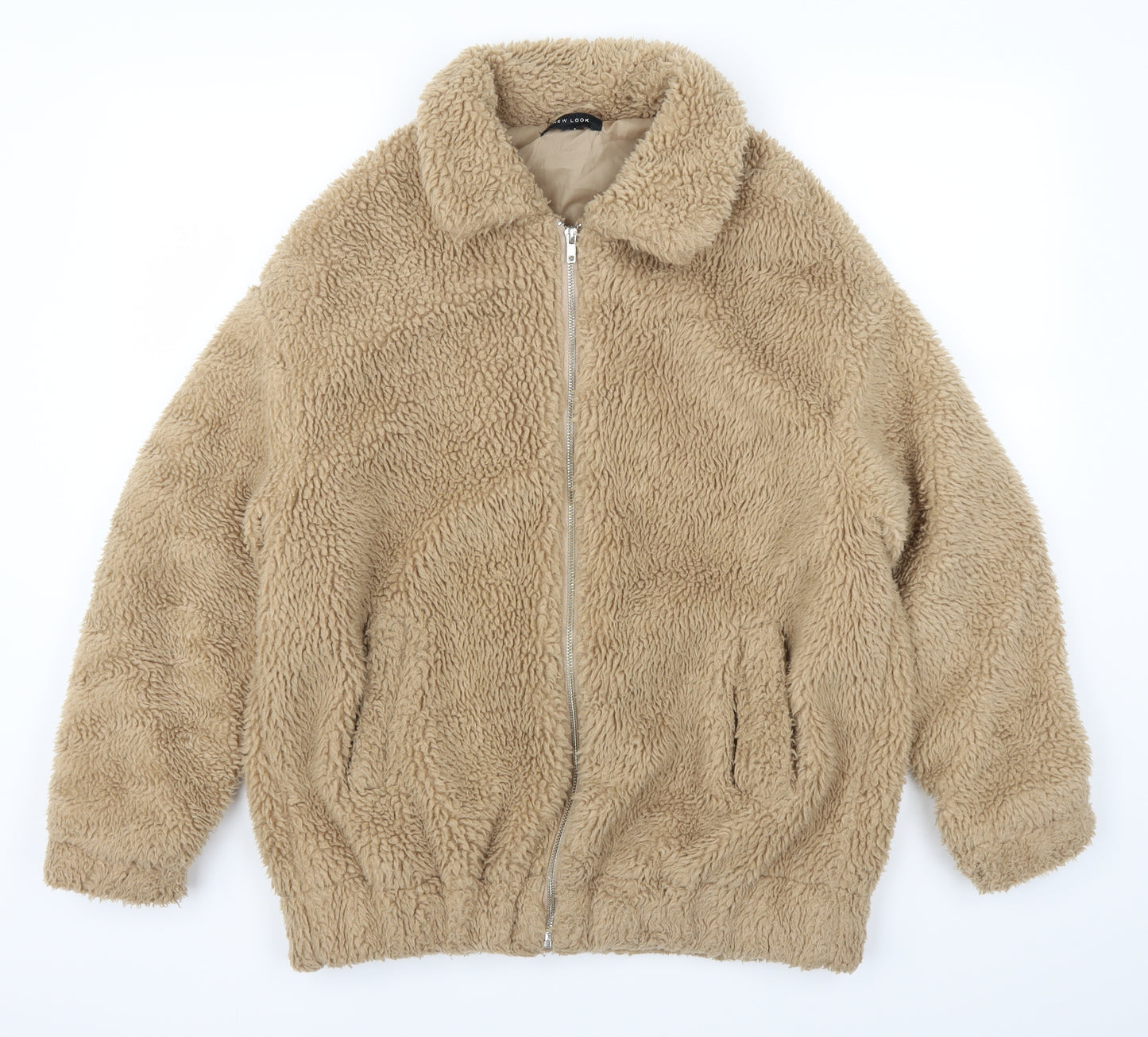 New Look Womens Beige  Fleece Overcoat Coat Size 8