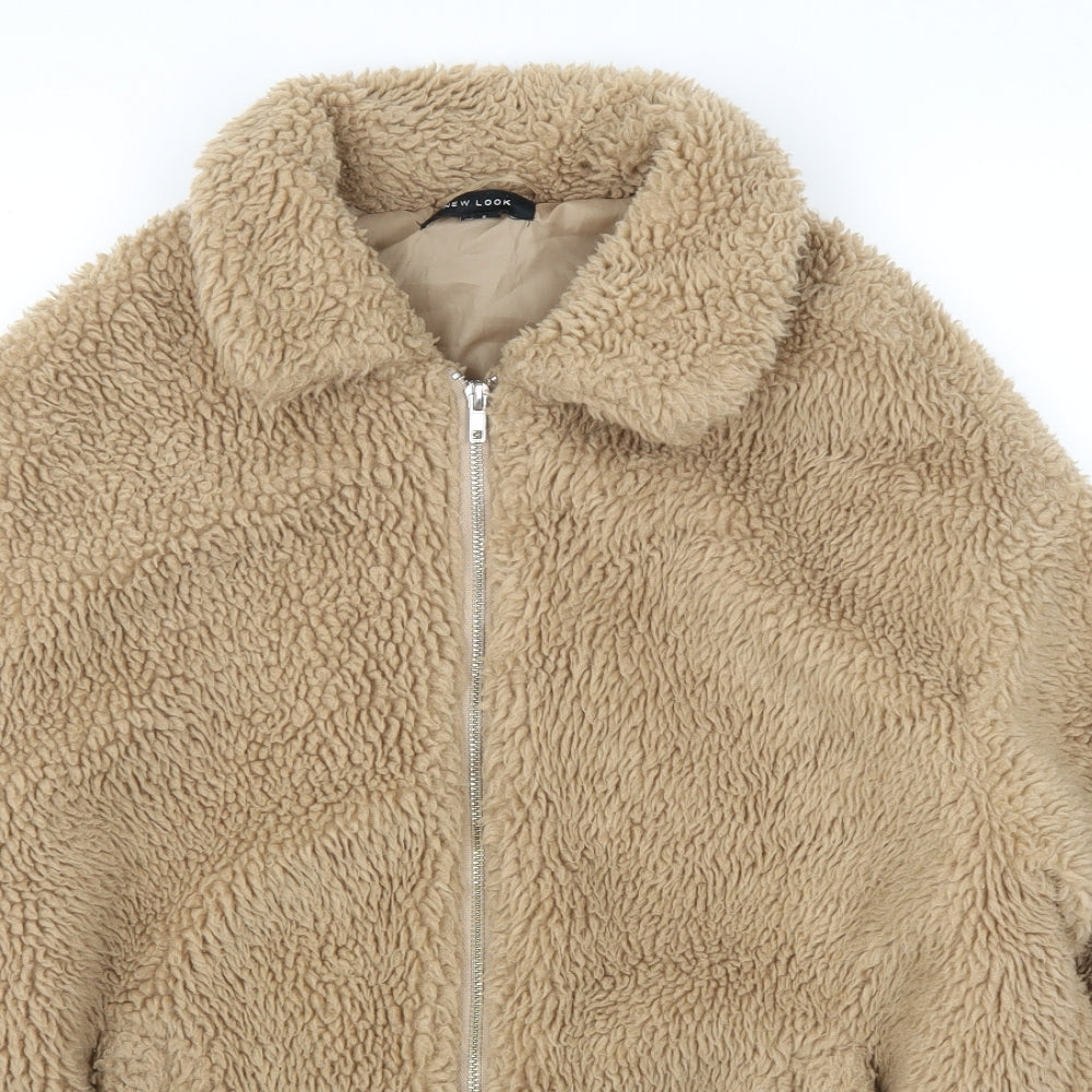 New Look Womens Beige  Fleece Overcoat Coat Size 8