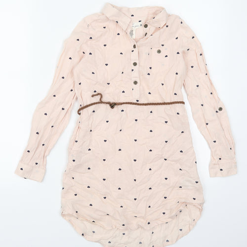 H&M Girls Pink Geometric  Shirt Dress  Size 9-10 Years  - Love Hearts