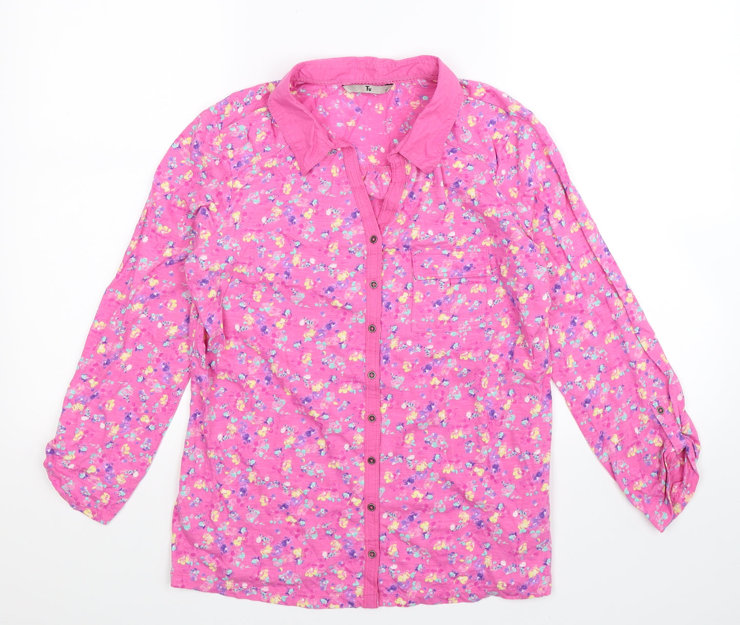 TU Womens Pink Floral  Basic Button-Up Size 12