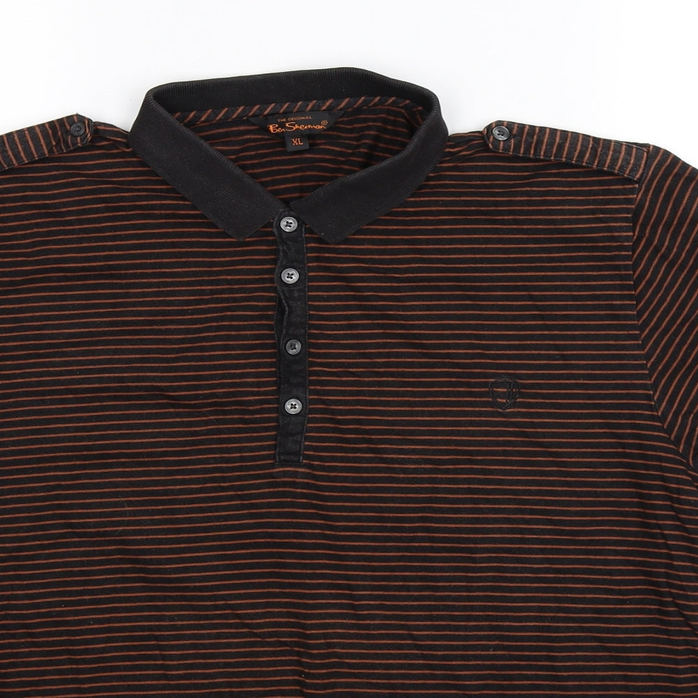 Ben Sherman Mens Black Striped   Polo Size XL
