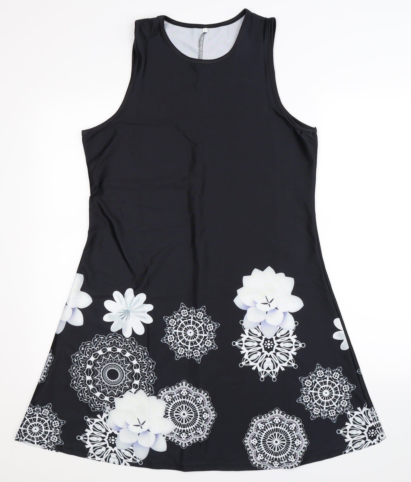 Preworn Womens Black Floral  Fit & Flare  Size L