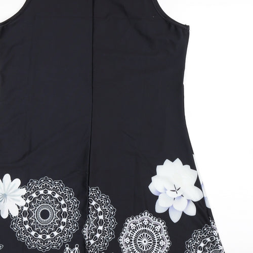 Preworn Womens Black Floral  Fit & Flare  Size L