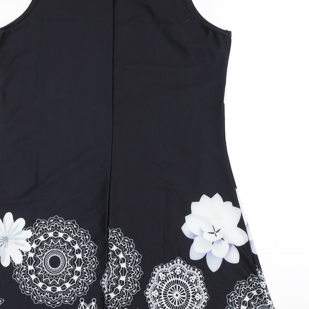 Preworn Womens Black Floral  Fit & Flare  Size L