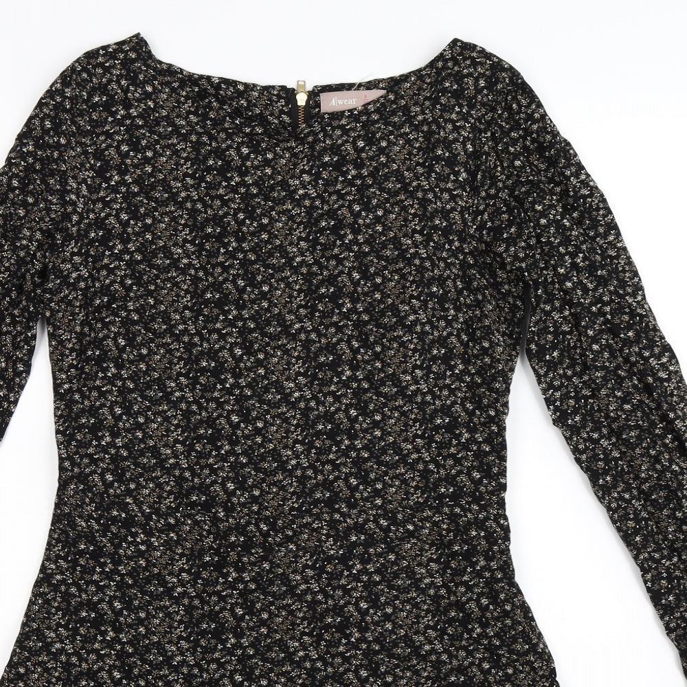 A Wear Womens Black Floral  Fit & Flare  Size 8