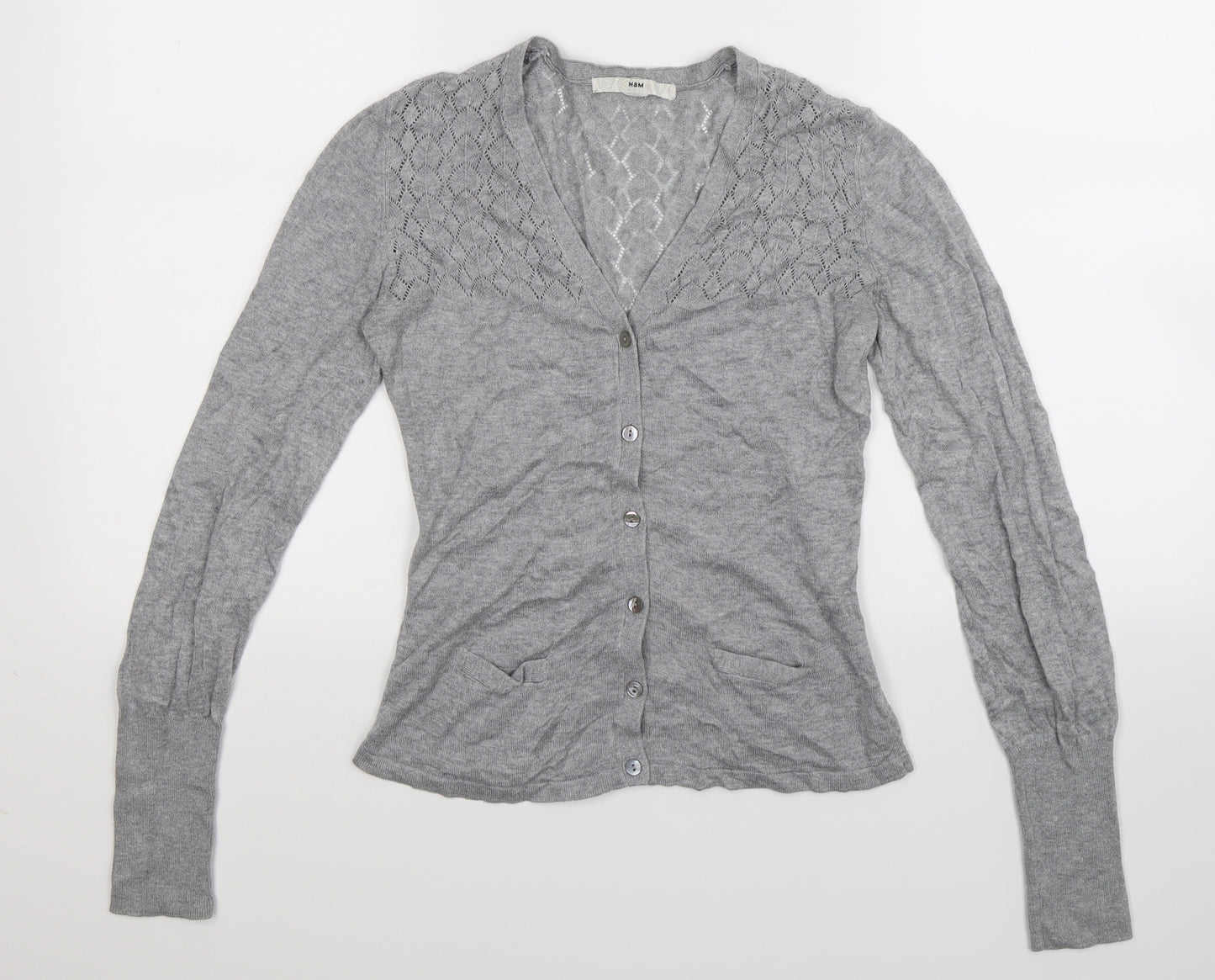H&M Womens Grey  Knit Cardigan Jumper Size S