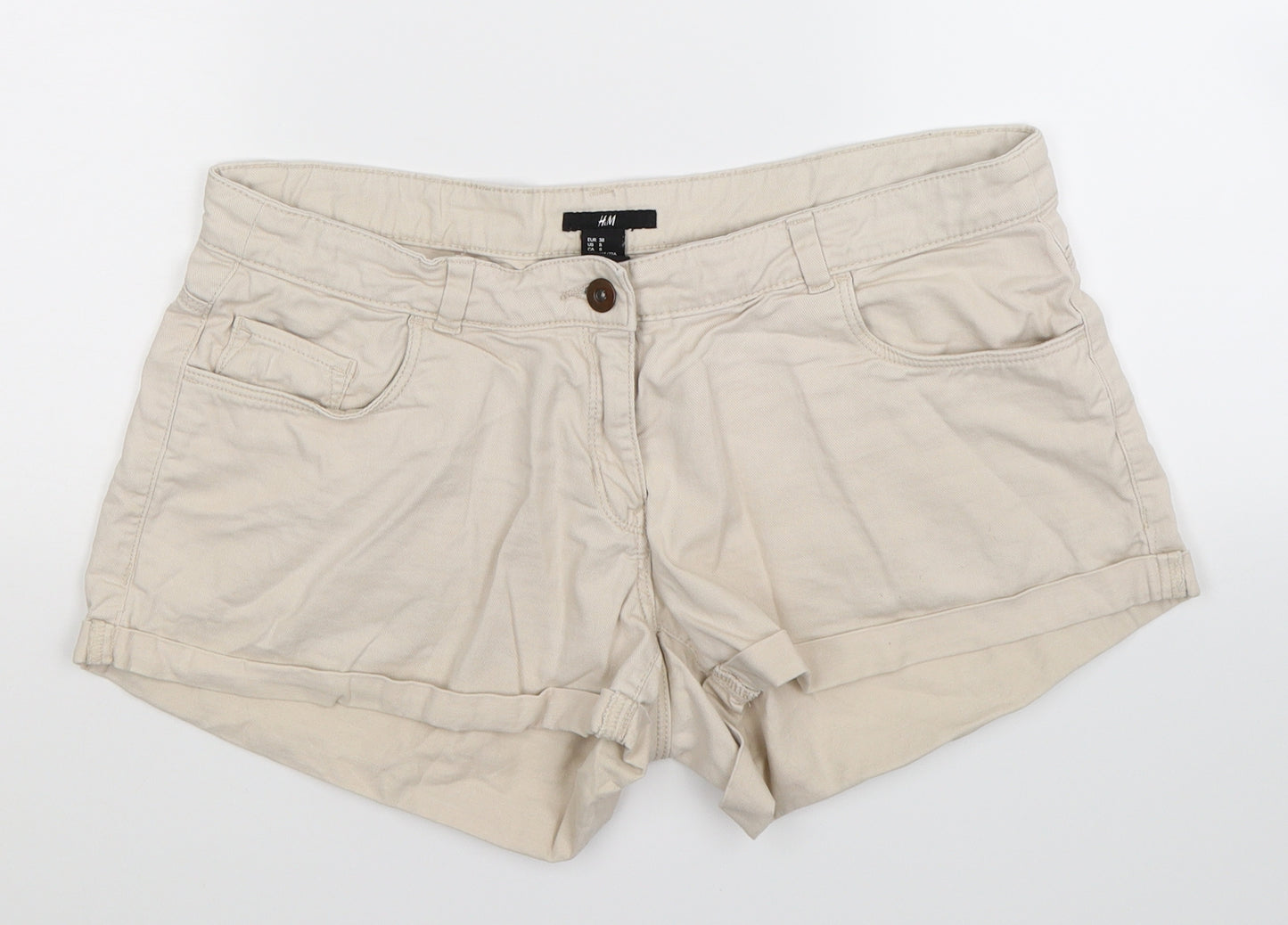 H&M Womens Beige  Denim Hot Pants Shorts Size 12