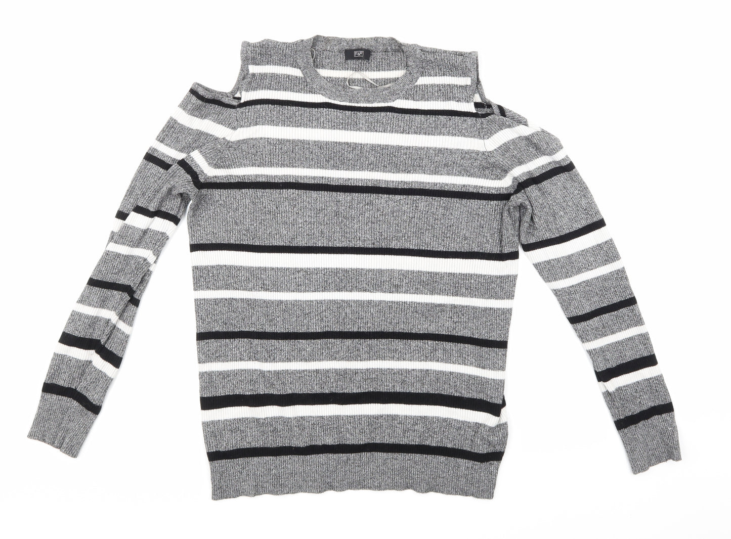 F&F Womens Grey Striped Knit Pullover Jumper Size 18