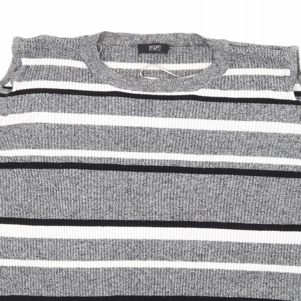 F&F Womens Grey Striped Knit Pullover Jumper Size 18