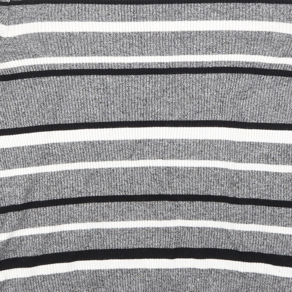 F&F Womens Grey Striped Knit Pullover Jumper Size 18