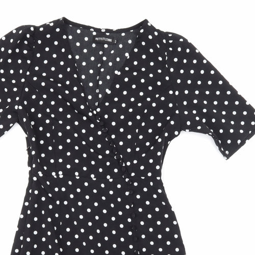 Pretty Little Thing Womens Black Polka Dot  A-Line  Size 2