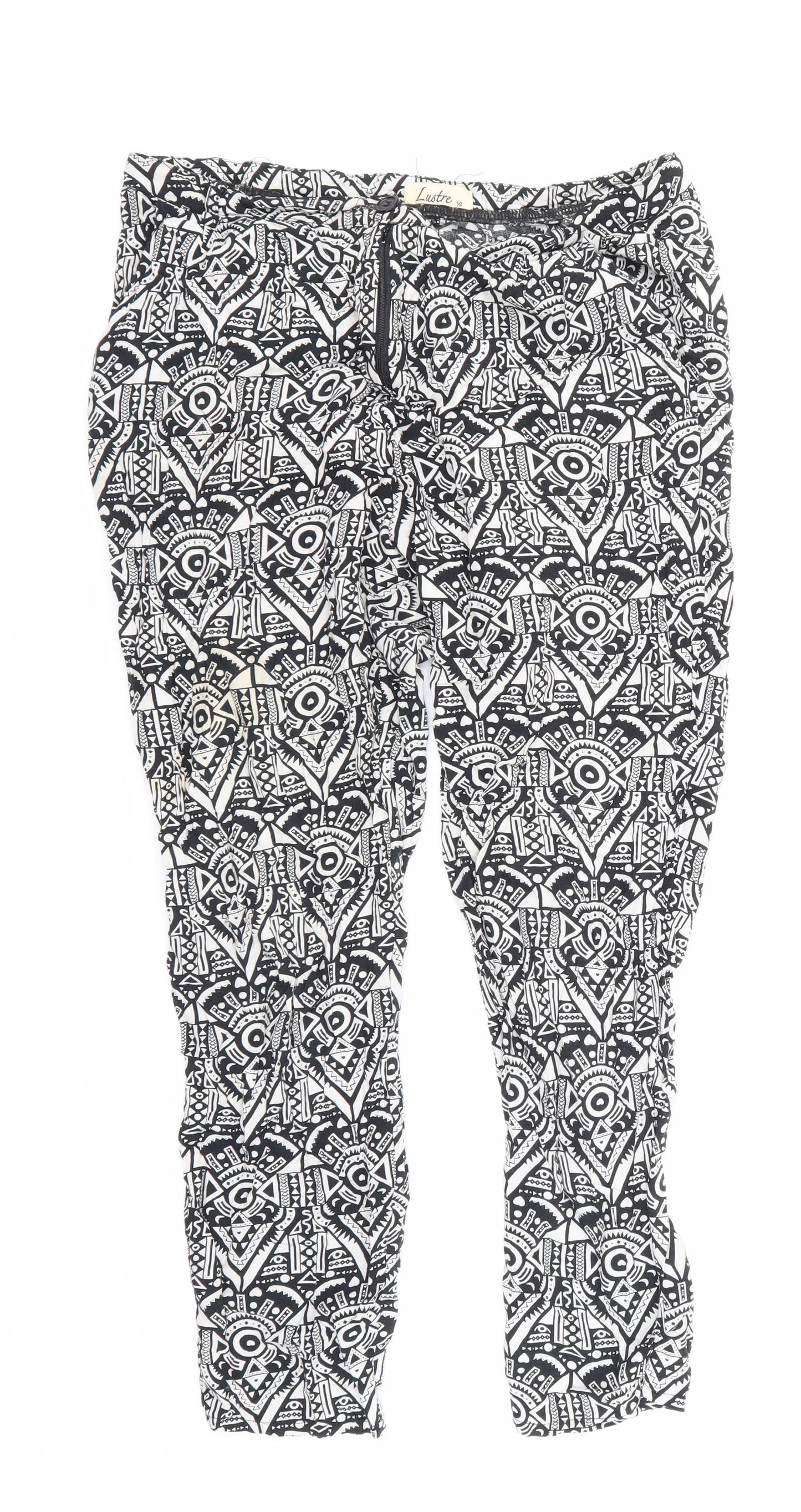 Lustre Womens Black Geometric  Trousers  Size 14 L24 in