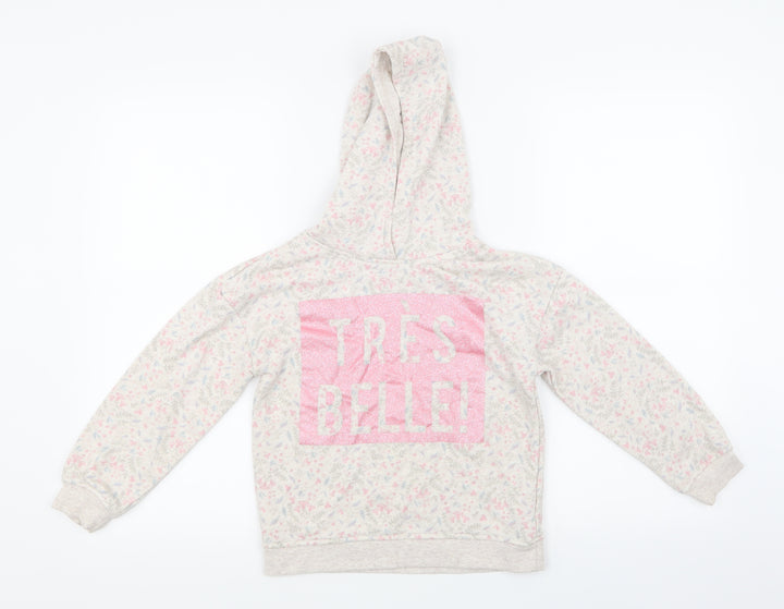 Primark Girls Grey Floral Pullover Hoodie Size 7-8 Years