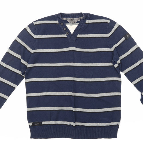 Dissident Mens Blue Striped  Pullover Jumper Size L