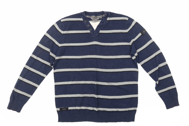 Dissident Mens Blue Striped  Pullover Jumper Size L