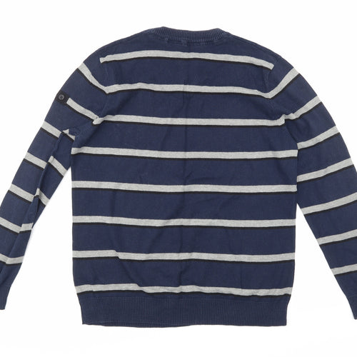 Dissident Mens Blue Striped  Pullover Jumper Size L