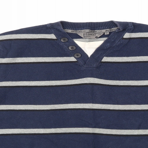 Dissident Mens Blue Striped  Pullover Jumper Size L