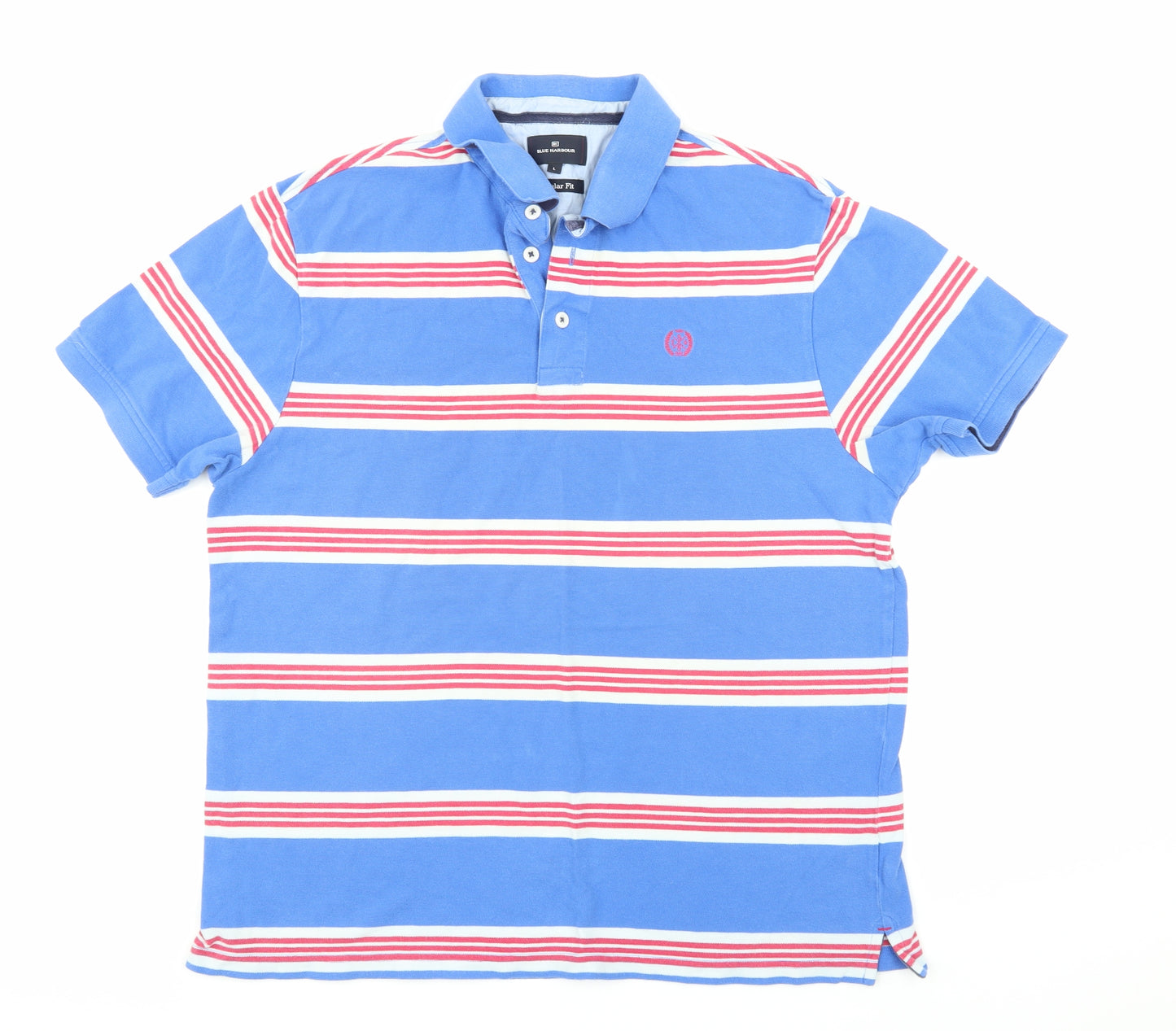 Blue Harbour Mens Blue Striped   Polo Size L